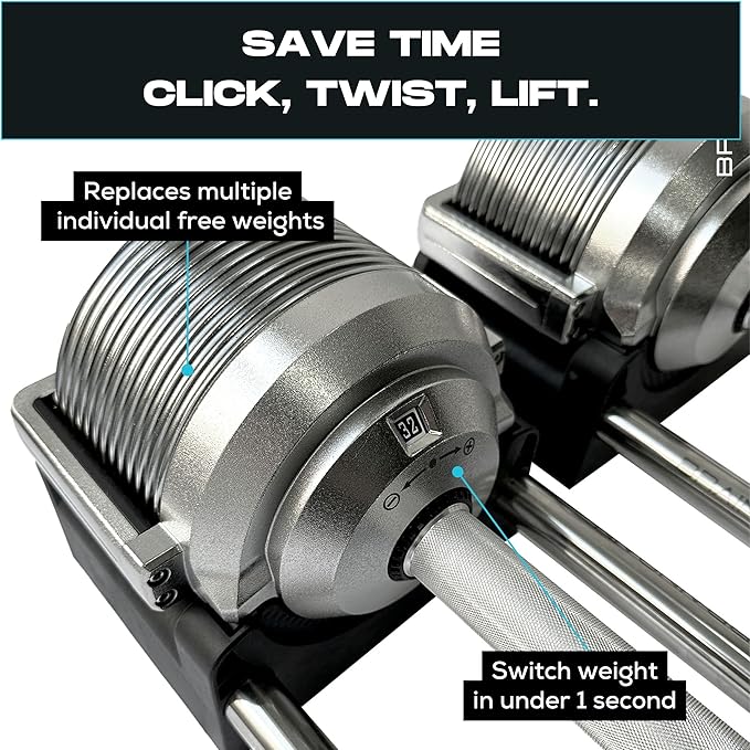 32kg CHROME Adjustable Dumbbell (Pair) - 1kg Increment