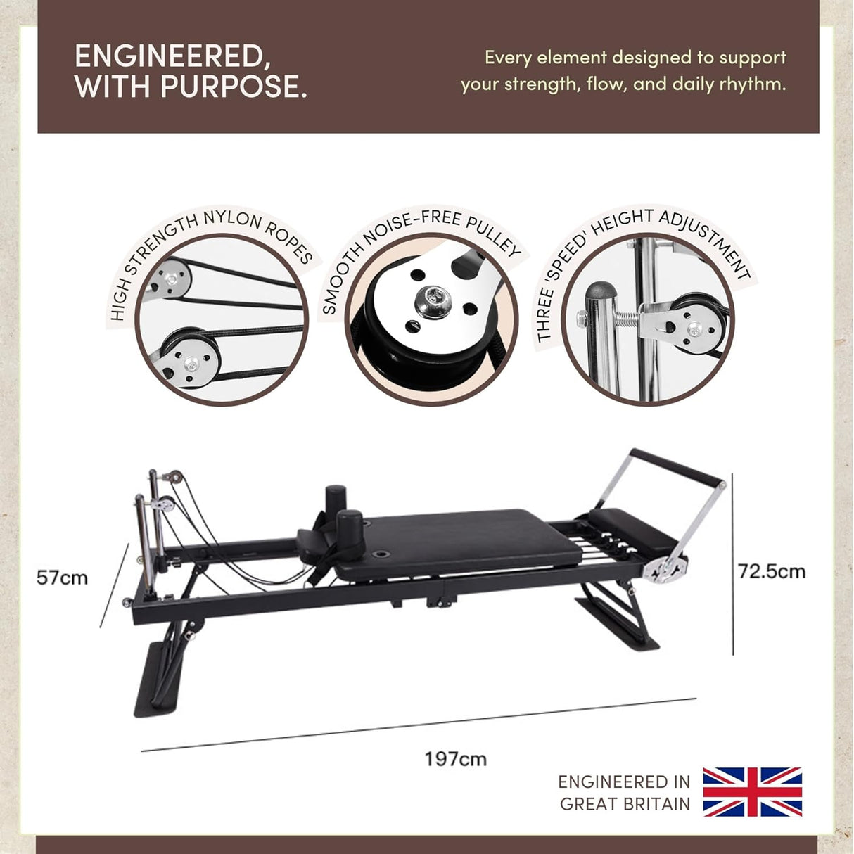 Foldable Reformer Pilates Machine - Midnight Black / Cloud Grey