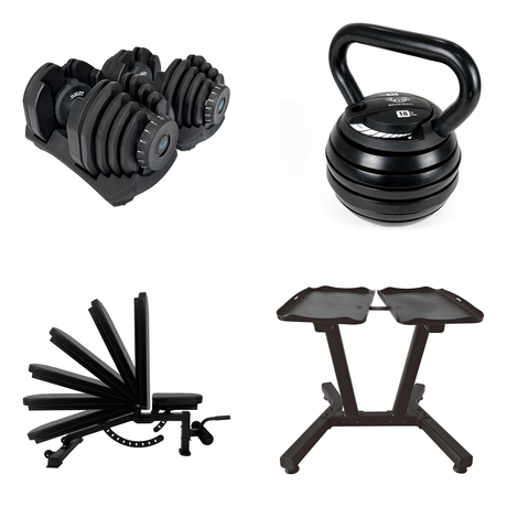 SmartBells Pro Gym Bundle: 40kg Adjustable Dumbbells, 18kg Adjustable Kettlebell, Adjustable Bench 2.0 and SmartBells Stand